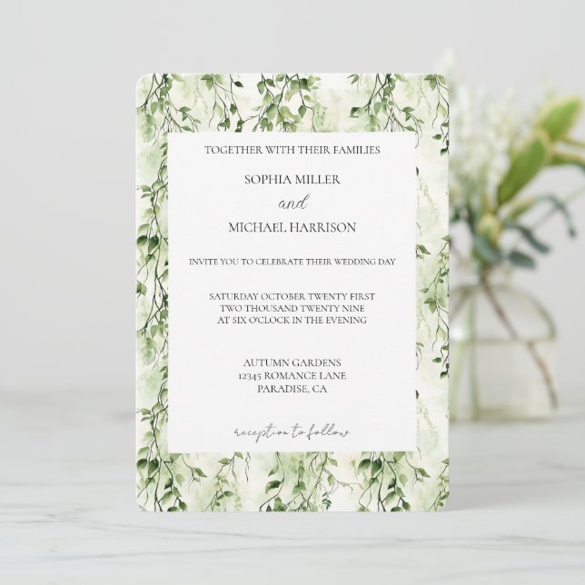 Invitación Boda Tropical Green Ivy (Anverso de pie)