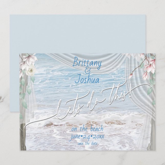 Invitación Boda tropical hagamos esta playa Salven la fecha (Anverso / Reverso)