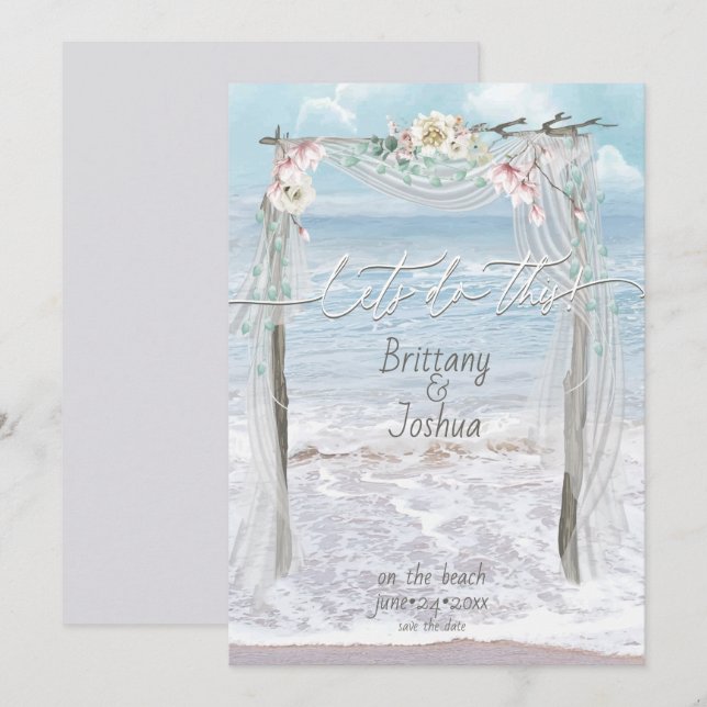 Invitación Boda tropical hagamos esta playa Salven la fecha (Anverso / Reverso)