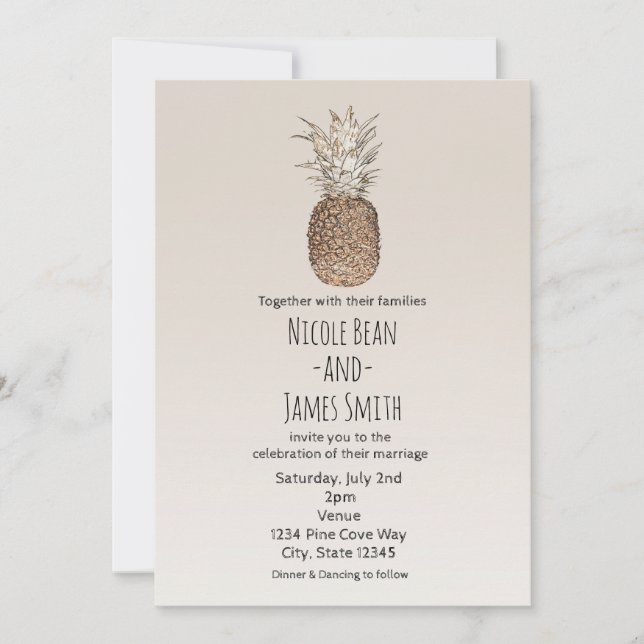 Invitación Boda Tropical Hawaiana de Piña Rústica (Anverso)