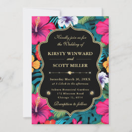 Invitación Boda Tropical Hibisco Dorado