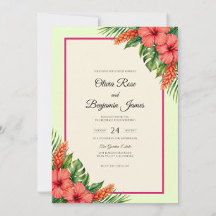 Invitación Boda Tropical Hibisco Jengibre Eucalipto