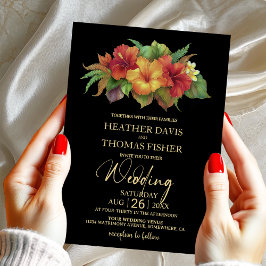 Invitación Boda Tropical Hibiscus Floral Negra