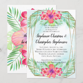 Invitación Boda Tropical Hibiscus Flower Watercolor Beach