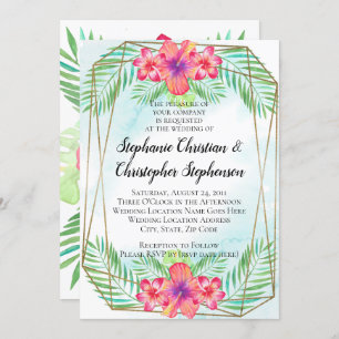 Invitación Boda Tropical Hibiscus Flower Watercolor Beach
