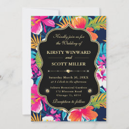 Invitación Boda Tropical Hibiscus Gold