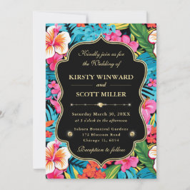 Invitación Boda Tropical Hibiscus Gold