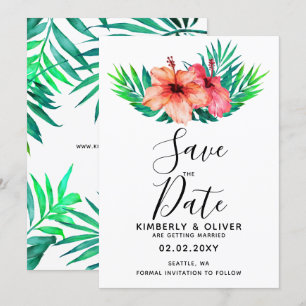 Invitación Boda Tropical Hibiscus Hawaiian Beach