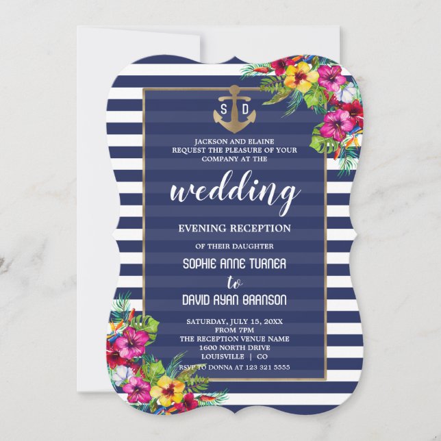Invitación Boda tropical Luau Floral Recepción nocturna (Anverso)
