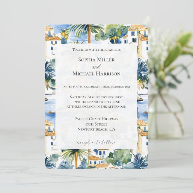 Invitación Boda Tropical Mediterráneo (Anverso de pie)