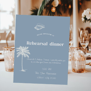 Invitación Boda Tropical Minimalista Azul Polvoriento