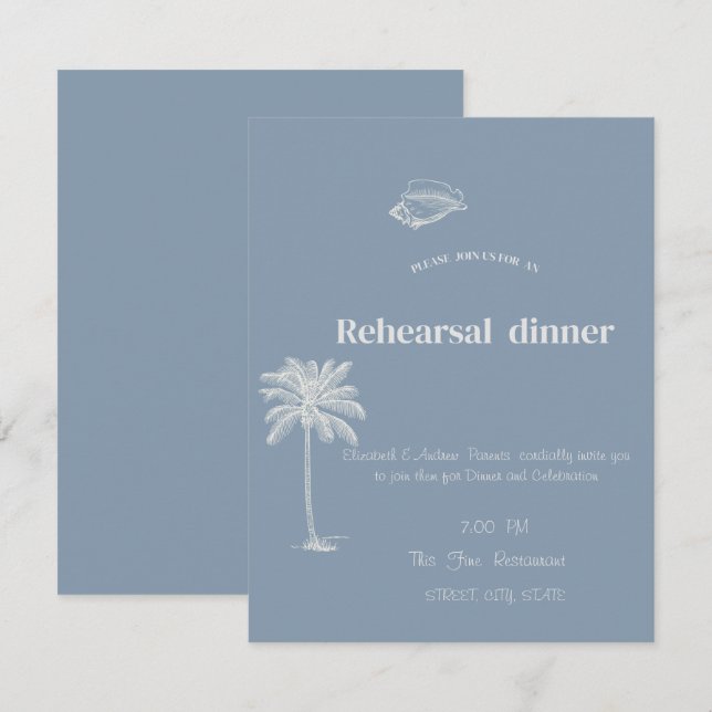 Invitación Boda tropical minimalista Dusty Blue (Anverso / Reverso)