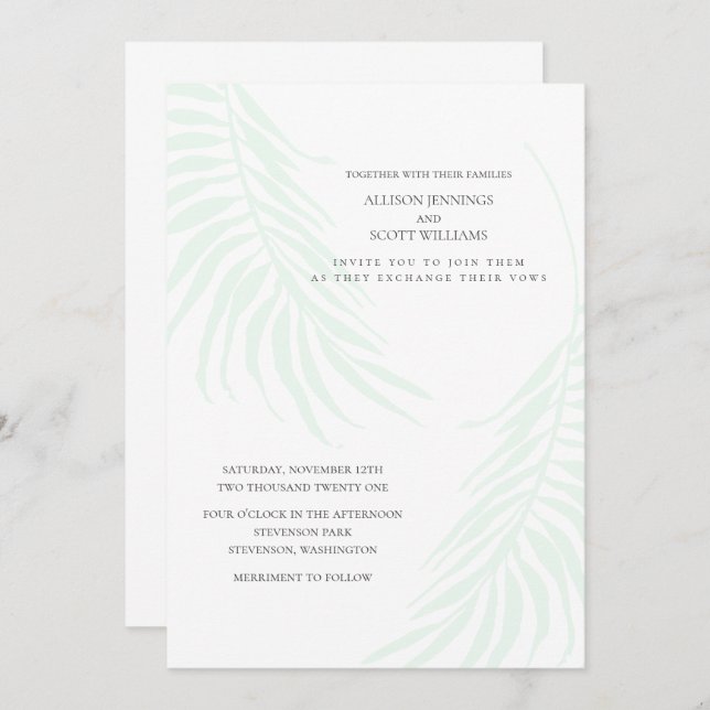 Invitación Boda tropical mínimo Moda verde y blanca (Anverso / Reverso)