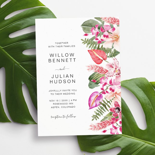 Invitación Boda Tropical Moderna (Modern Colorful Tropical Floral Wedding Invitation by Painted Paperie
)