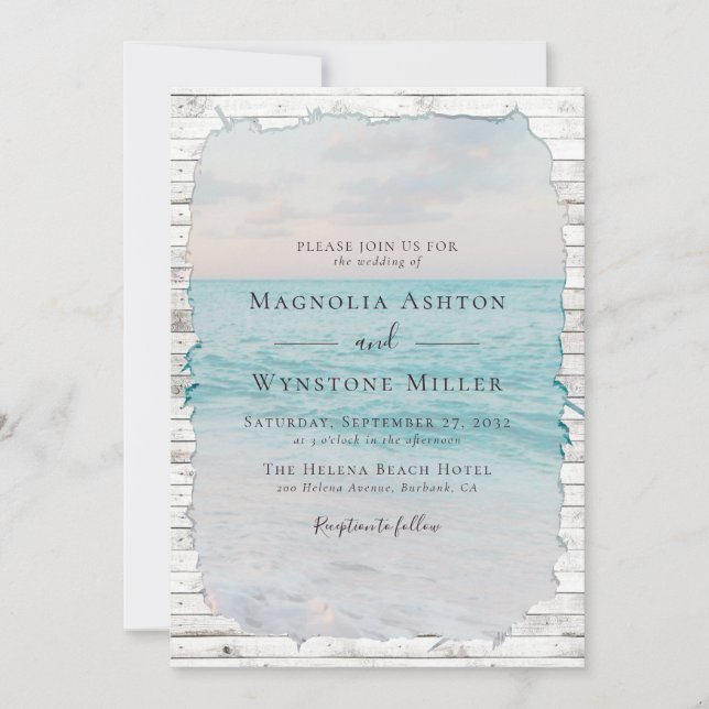 Invitación Boda Tropical Moderno De Arena De Playa Elegante (Anverso)