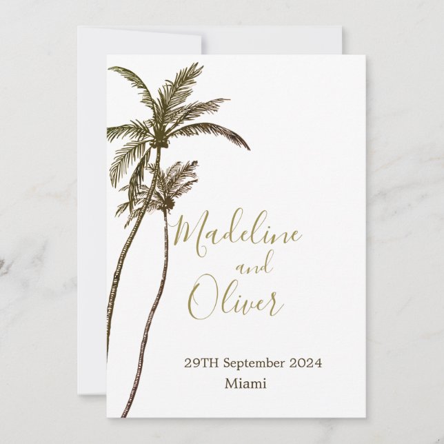 Invitación Boda Tropical Moderno de Palm Tree (Anverso)
