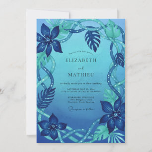 Invitación Boda Tropical Monstera Eucalipto Cian