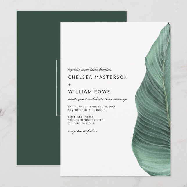 Invitación Boda Tropical Monstera Palm Leaf (Anverso / Reverso)