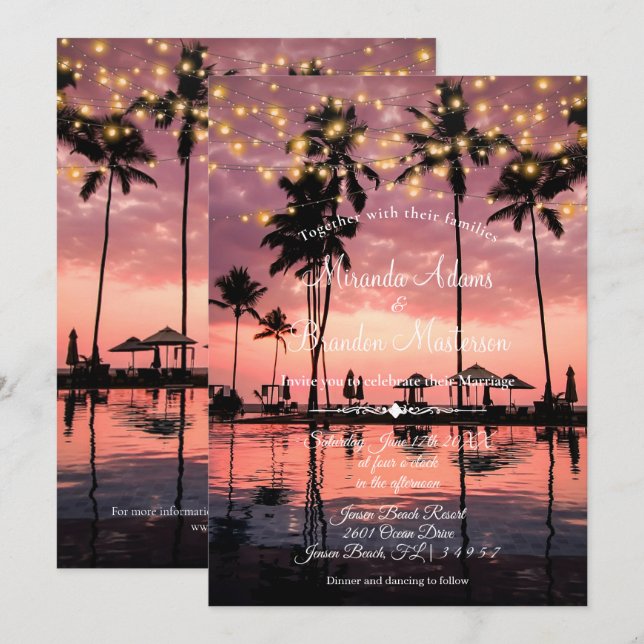 Invitación Boda Tropical Palm Beach Summer Sunset (Anverso / Reverso)