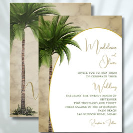 Invitación Boda Tropical Palm Tree Elegant Marble Gold