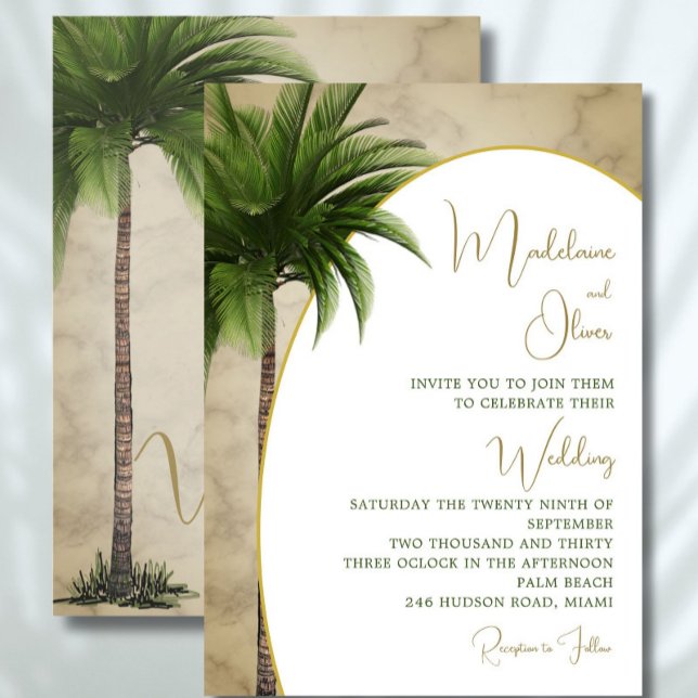 Invitación Boda Tropical Palm Tree Elegant Marble Gold (Subido por el creador)