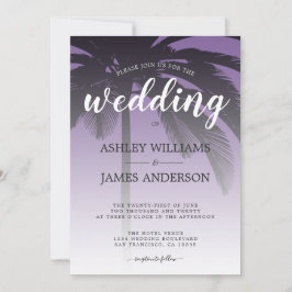 Invitación Boda Tropical Palm Tree Purple Beach