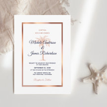 Boda Tropical Palma de Oro Rosa Azul Marino