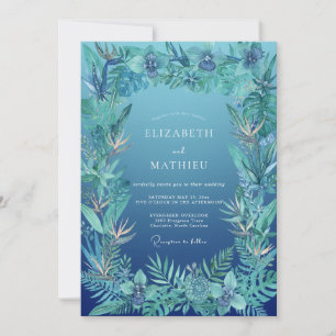 Invitación Boda Tropical Palma Eucalipto Azul