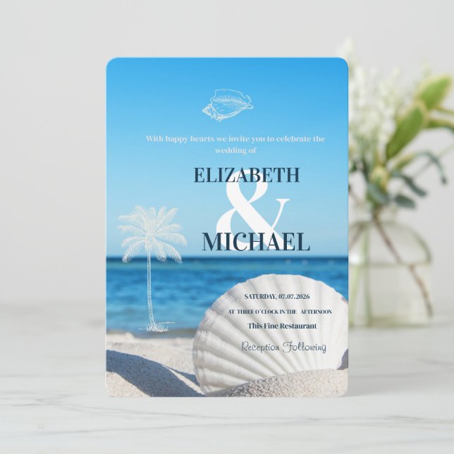 Invitación Boda Tropical Playa del Océano (Anverso de pie)