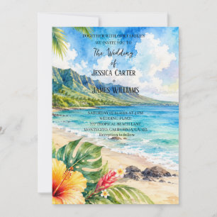 Invitación Boda Tropical Playa Hibisco Hawaiano