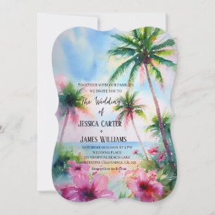 Invitación Boda Tropical Playa Hibisco Hawaiano