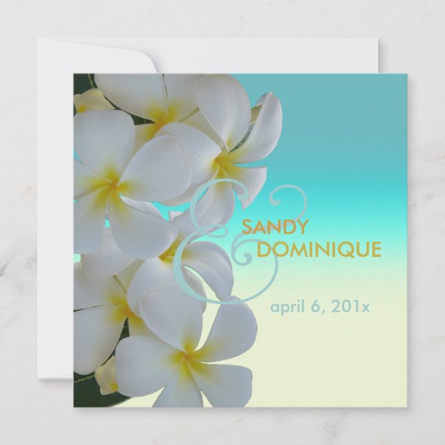 Invitación boda tropical Plumerias (Anverso)