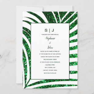 Invitación Boda tropical Purpurina verde esmeralda de hoja de