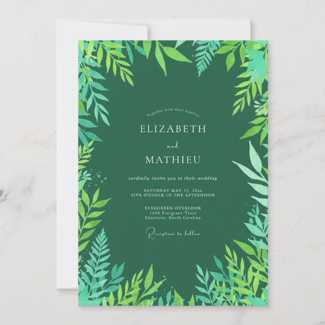 Invitación Boda Tropical Radiante Verde Esmeralda (Anverso)