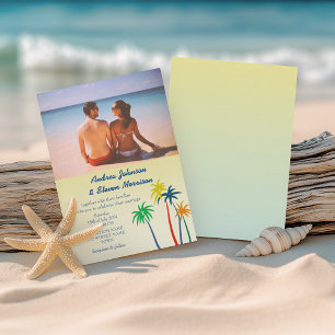 Invitación Boda Tropical Retro en la Playa con Palmeras