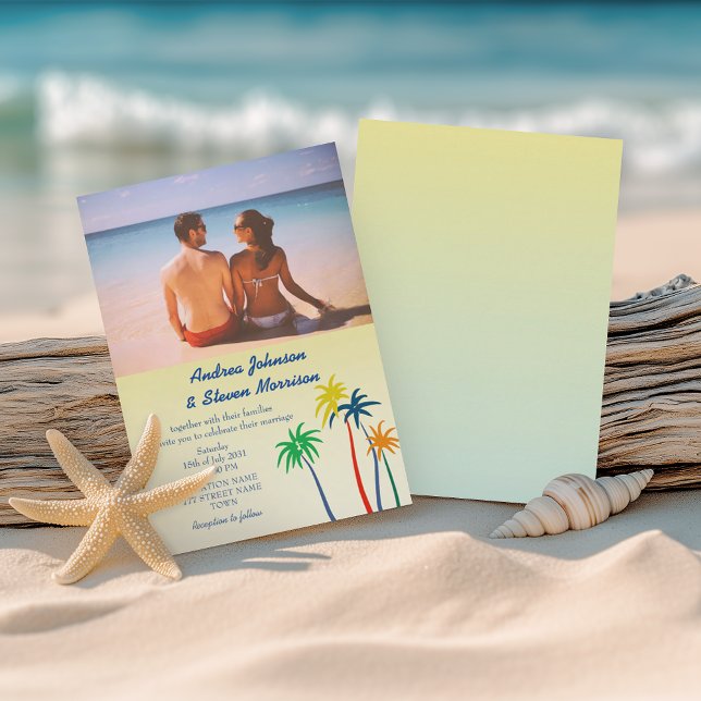 Invitación Boda Tropical Retro en la Playa con Palmeras (Subido por el creador)