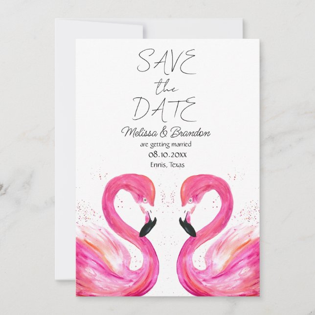 Invitación Boda Tropical Rosa Flamingo Beach (Anverso)