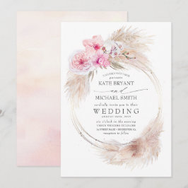 Invitación Boda Tropical Rosa y Pampas
