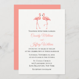 Invitación Boda tropical rosado Flamingo Playa de verano