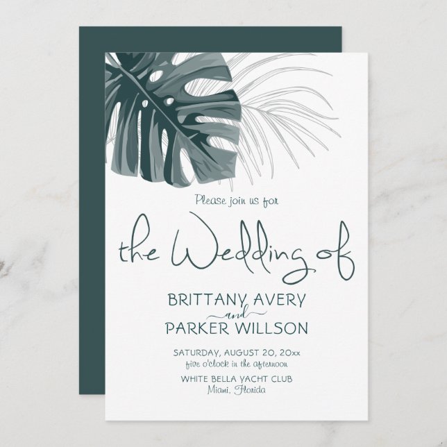 Invitación Boda tropical simple (Anverso / Reverso)