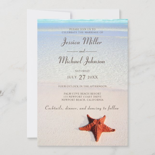Invitación Boda Tropical Starfish Beach (Anverso)