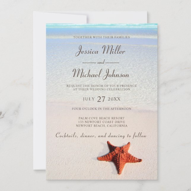 Invitación Boda Tropical Starfish Beach (Anverso)