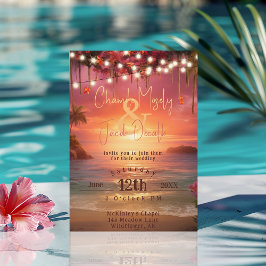 Invitación Boda Tropical Sunset Beach String Lights