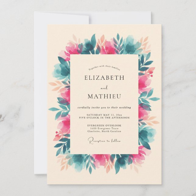 Invitación Boda Tropical Teal Vibrante (Anverso)