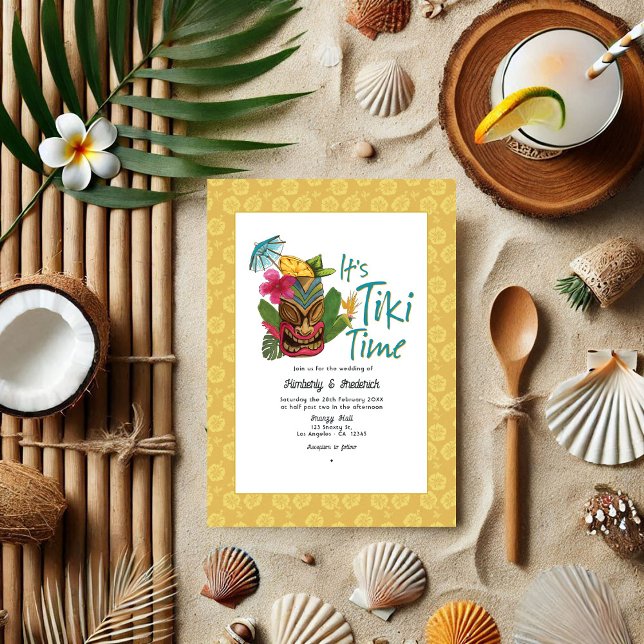 Invitación Boda Tropical Tíki (Playful Tropical Tiki Wedding Invitation)