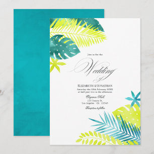 Invitación Boda tropical turquesa y limón