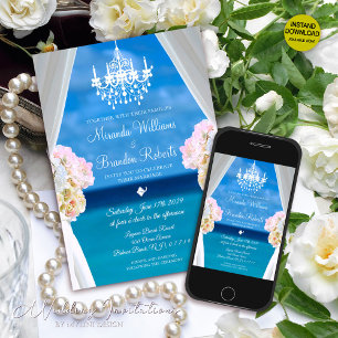 Invitación Boda Tropical Veraniega Floral Ocean Beach