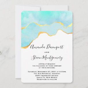 Invitación Boda Tropical Verde Hermoso con Borde Dorado