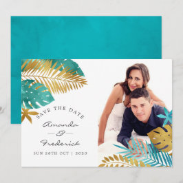 Invitación Boda Tropical Verde y Dorado Save the Date