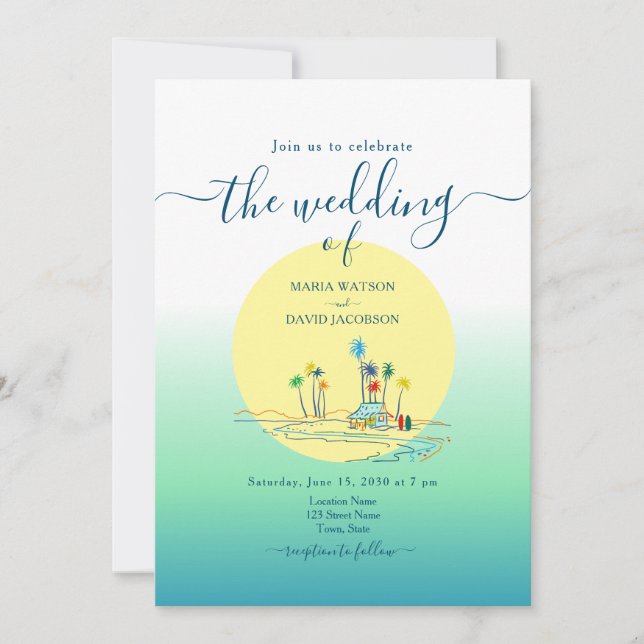 Invitación Boda Tropical Vintage Beach (Anverso)